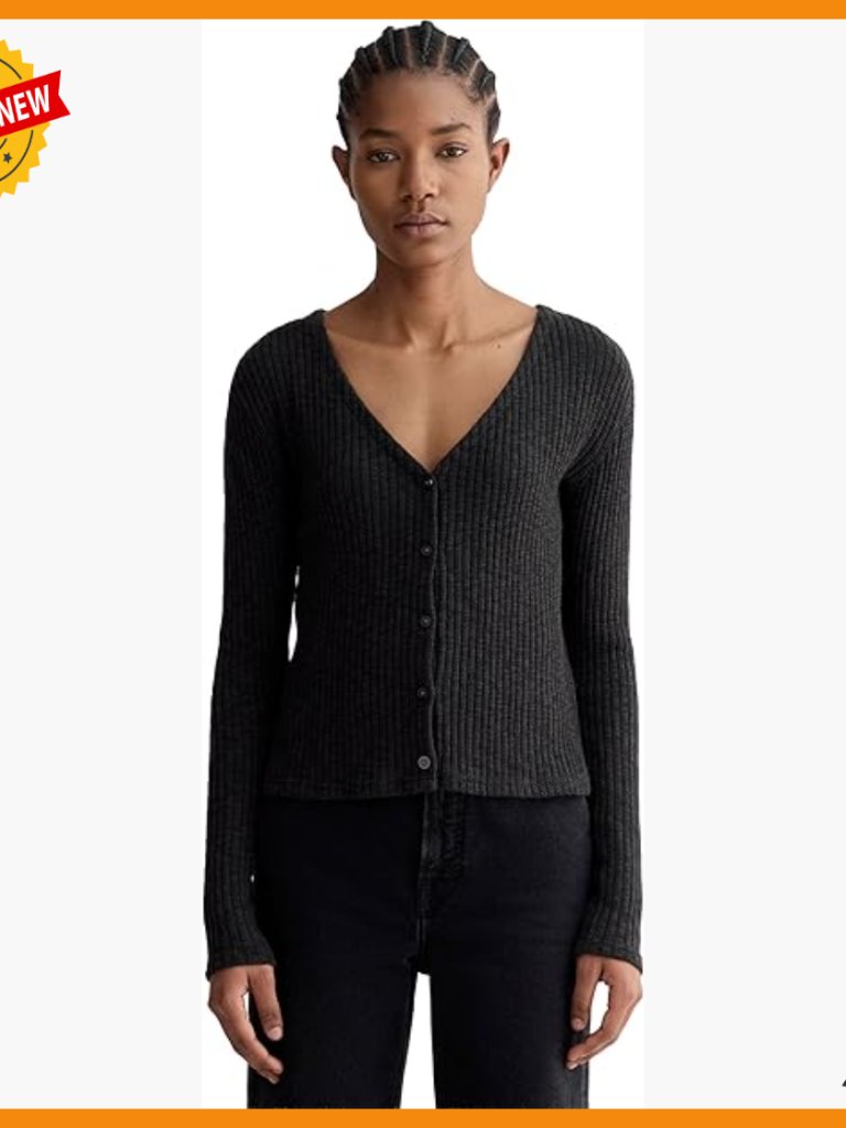 Slim Cropped Ribbed Cardigan Organic Cotton Viscose Button Front